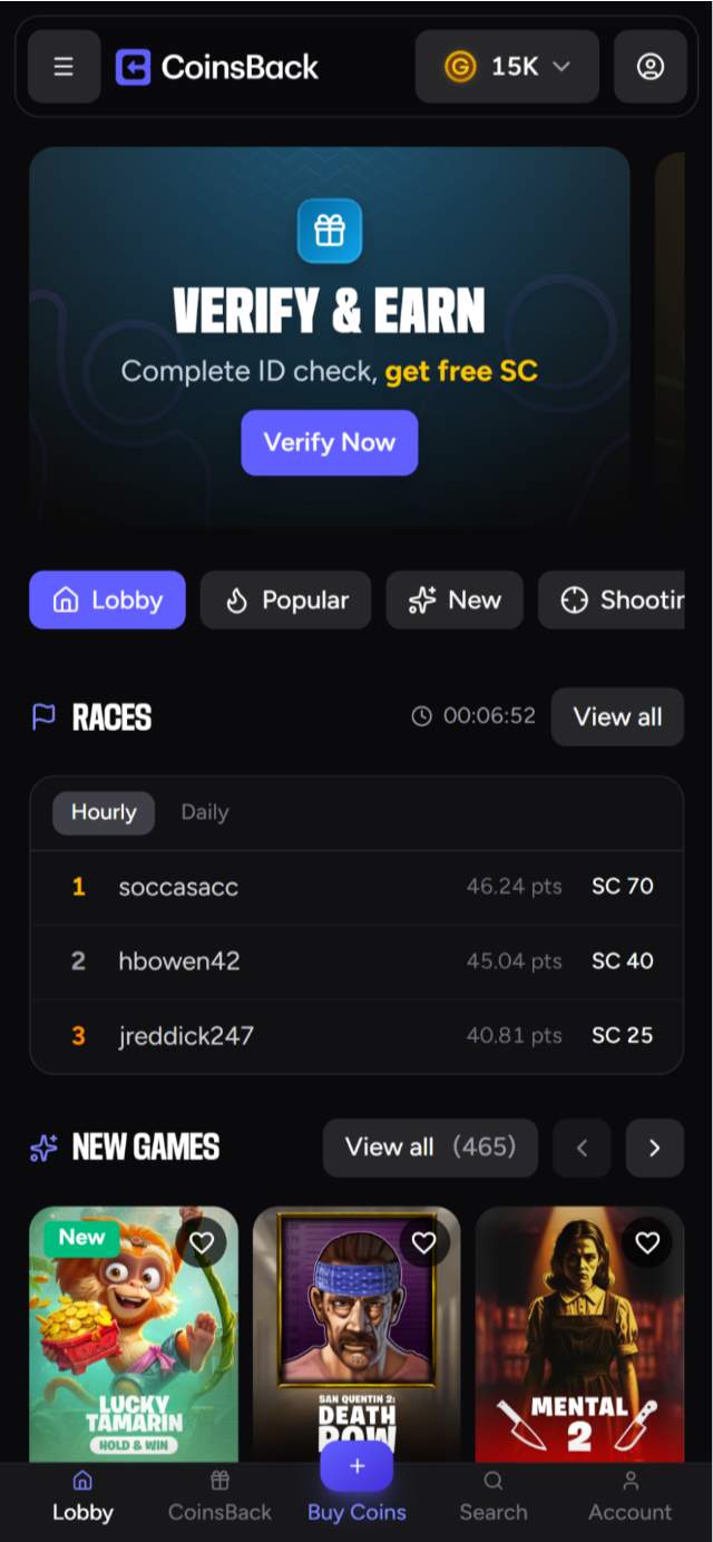 CoinsBack Casino Mobile App