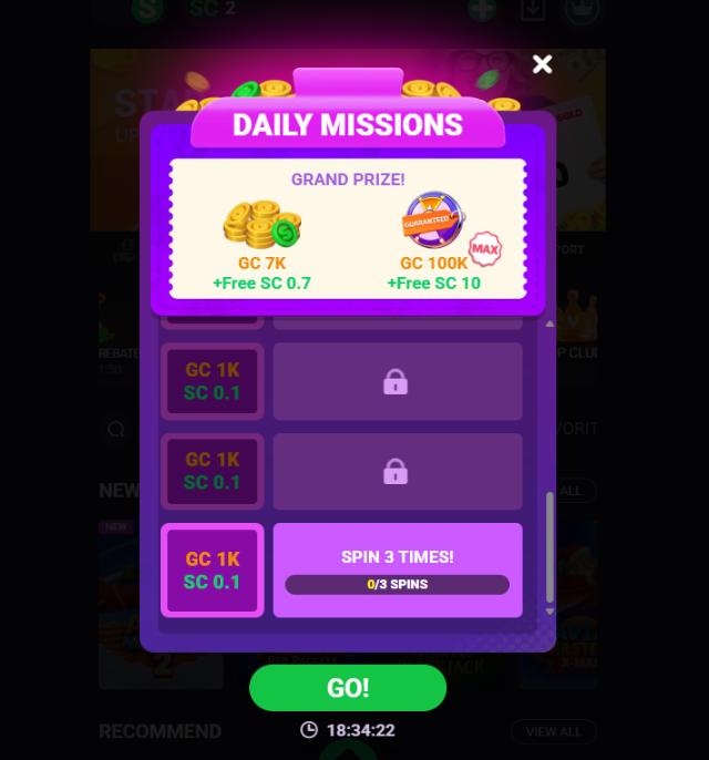 GoGoGold Casino Daily Missions
