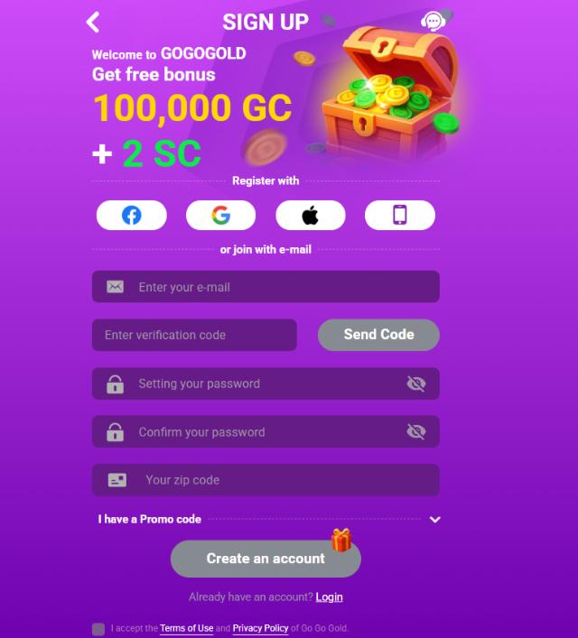 GoGoGold Casino Signup