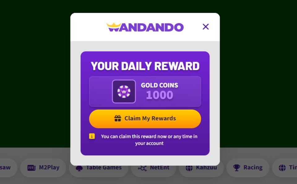 Wandando Casino Daily Bonus