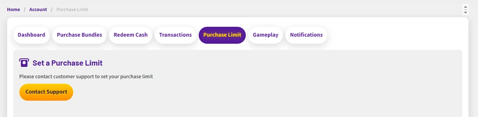 Wandando purchase limit settings page with a customer support contact option