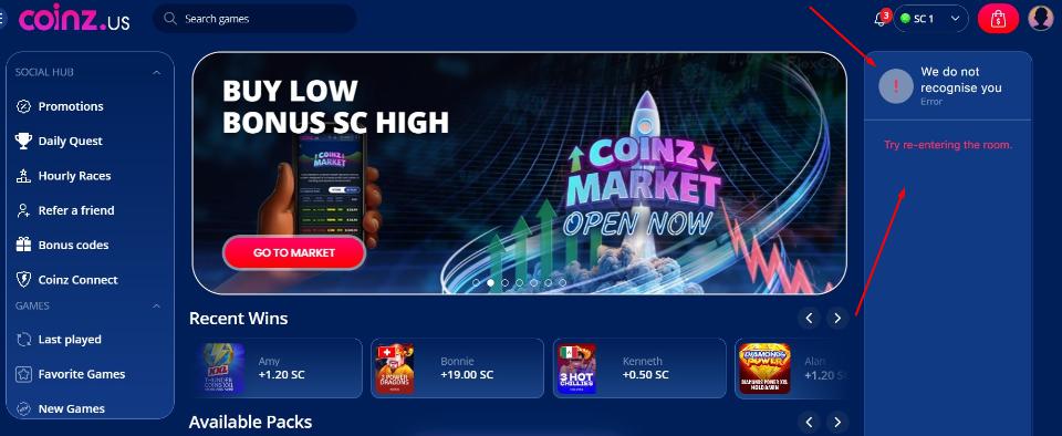 Coinz.us Casino Homepage