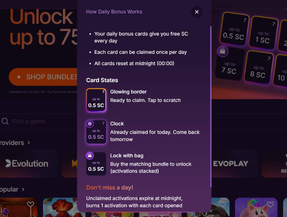 SweepKing Casino Daily Bonus