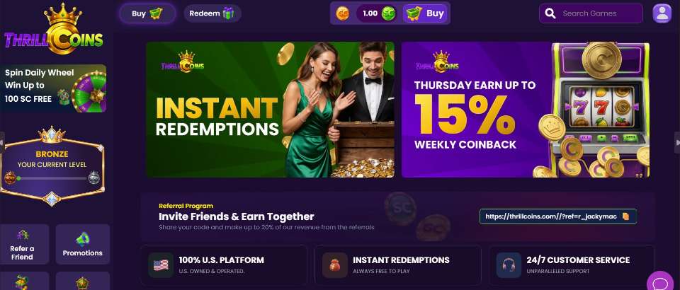 Thrillcoins Casino Homepage