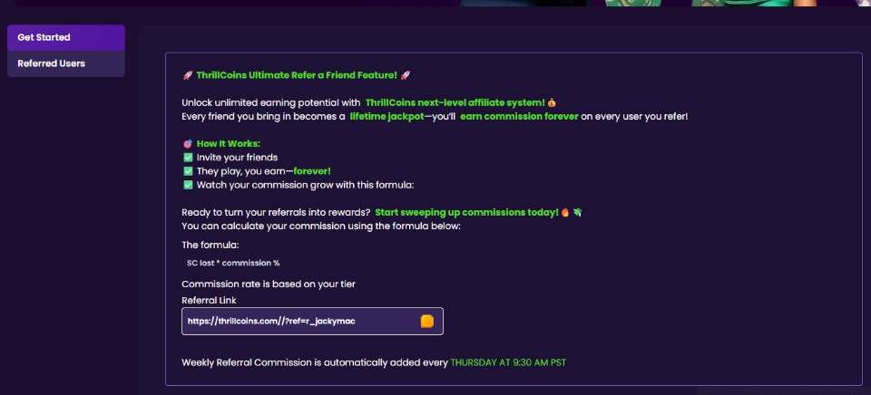 Thrillcoins Casino Referral Bonus