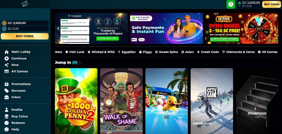 Zonko Sweeps Casino Homepage