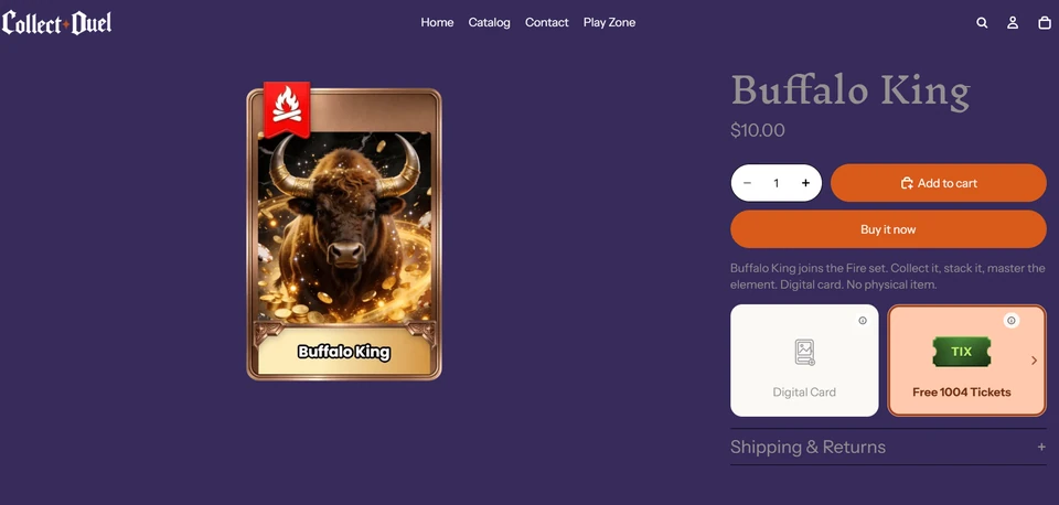 CollectDuel Buffalo King digital card with 1,004 free Tickets