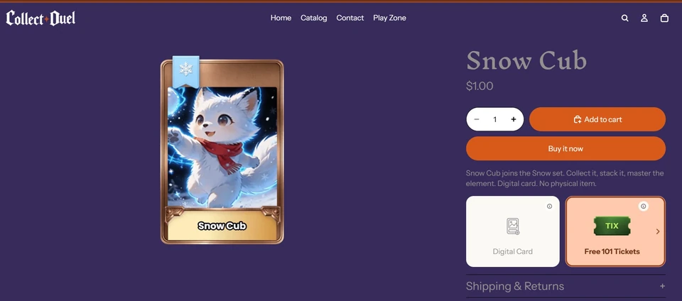 CollectDuel Snow Cub digital card with 101 free Tickets