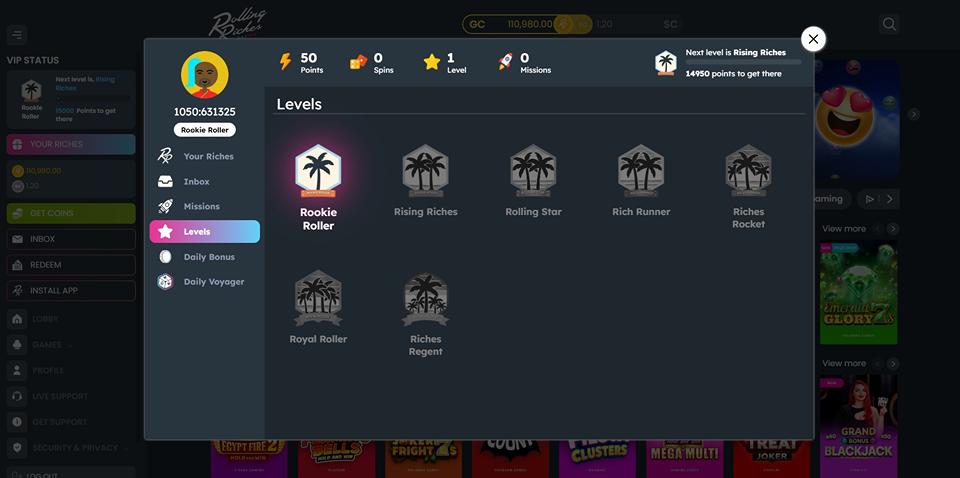 Rolling Riches Casino VIP Levels