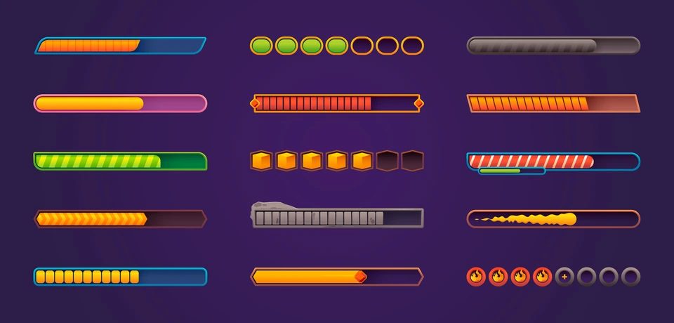 Colorful game progress bars representing player missions and progression