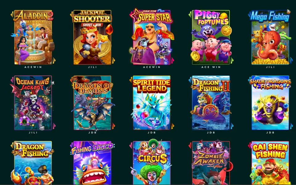 Lucky Hands fish games category showing shooter and fishing-themed game tiles.