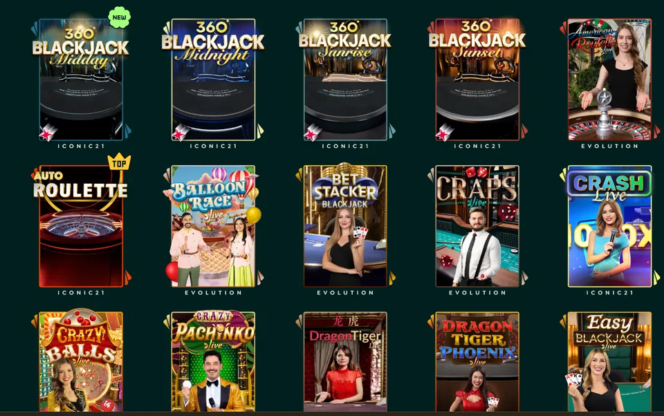 Lucky Hands live dealer category showing live table game tiles including roulette, blackjack, and craps.