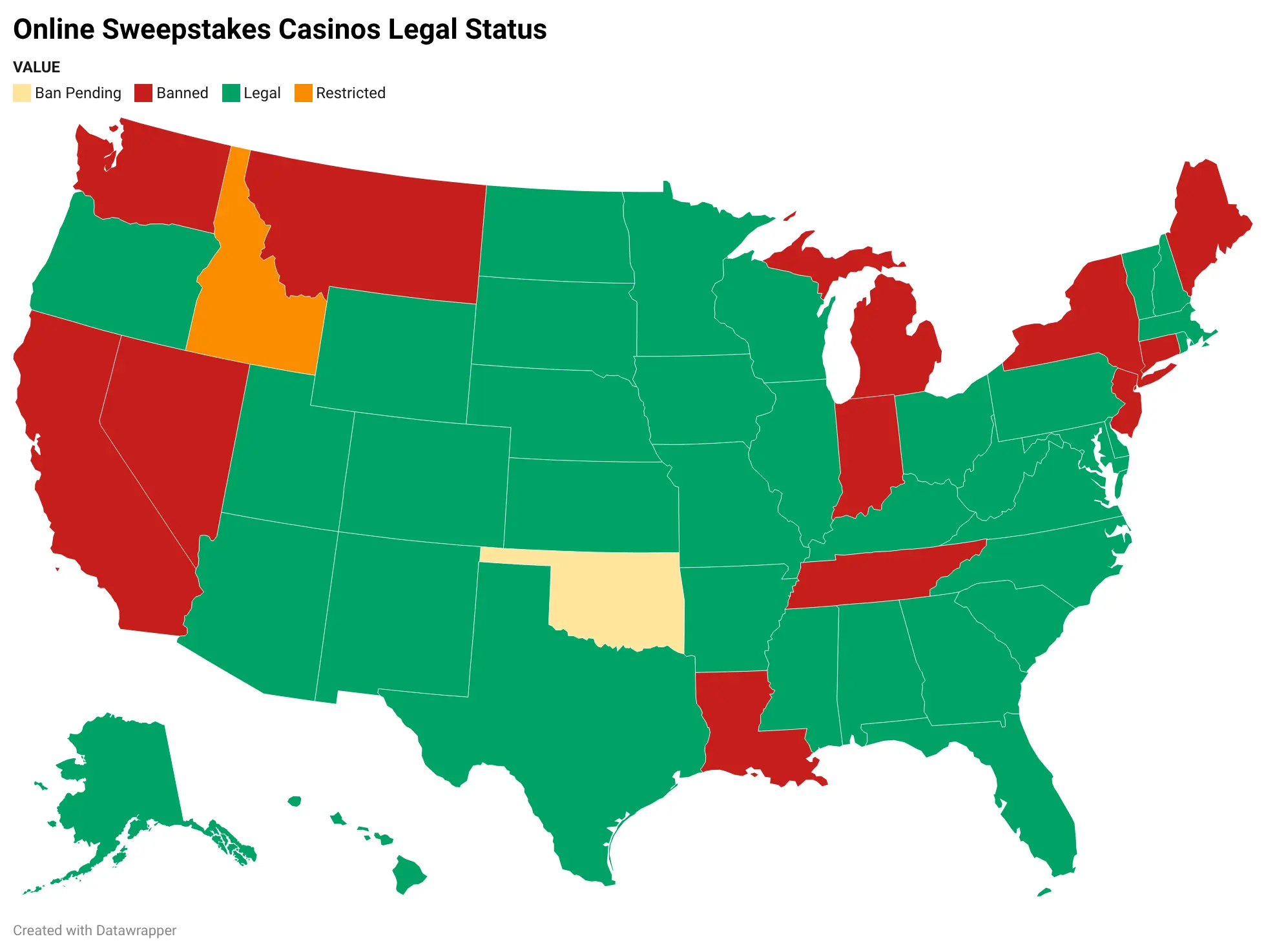 Online Sweepstakes Casino Legal Map as of August 2026
