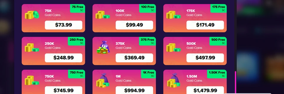 The Boss discounted packages showing Gold Coins free SC and package prices