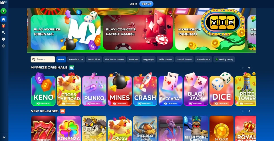 MyPrize.us games lobby showing original games and new releases